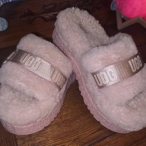 UGG Pink Fluffy Slide Sandals